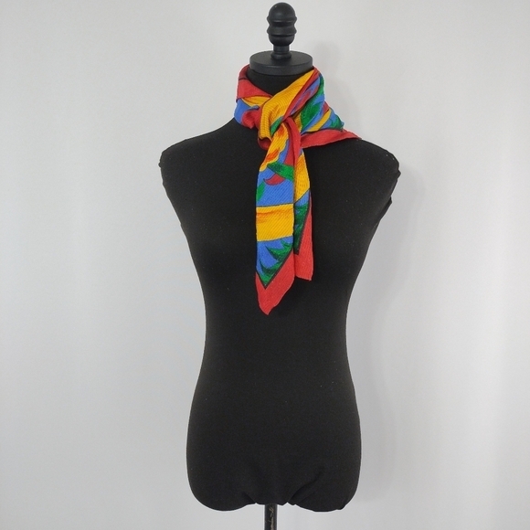 Vintage 80s Anne Klein Primary Colors Scarf Colorful Classic Maximalist - Picture 4 of 6
